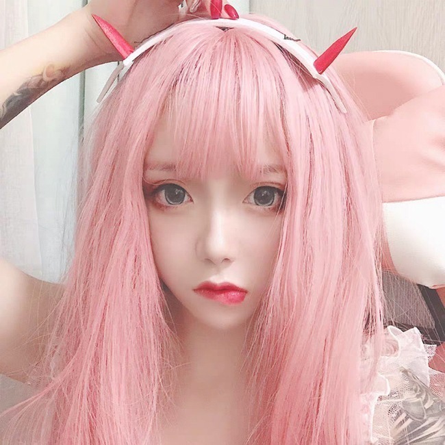 性感可愛 日系甜美 齊瀏海 長直髮【粉色】男女通用假髮 男扮女 偽娘變裝 Cosplay 角色扮演 網美 直播-細節圖3
