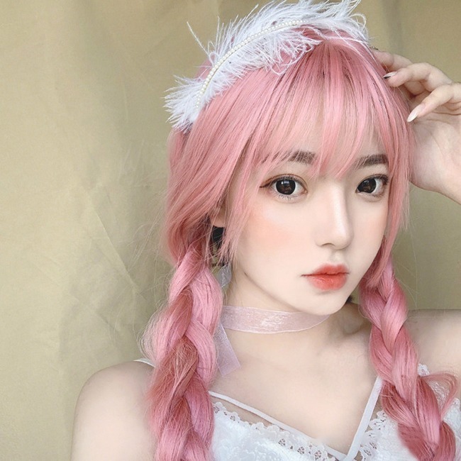 性感可愛 日系甜美 齊瀏海 長直髮【粉色】男女通用假髮 男扮女 偽娘變裝 Cosplay 角色扮演 網美 直播-細節圖5