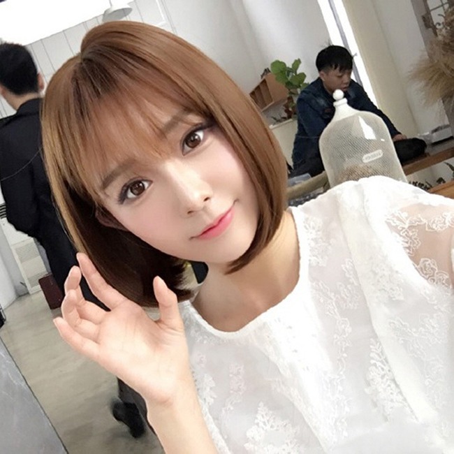 短直髮bobo頭包臉蓬鬆自然空氣瀏海假髮【淺棕色】男女通用假髮 男扮女 偽娘變裝 角色扮演 網美直播 表演派對裝扮-細節圖2