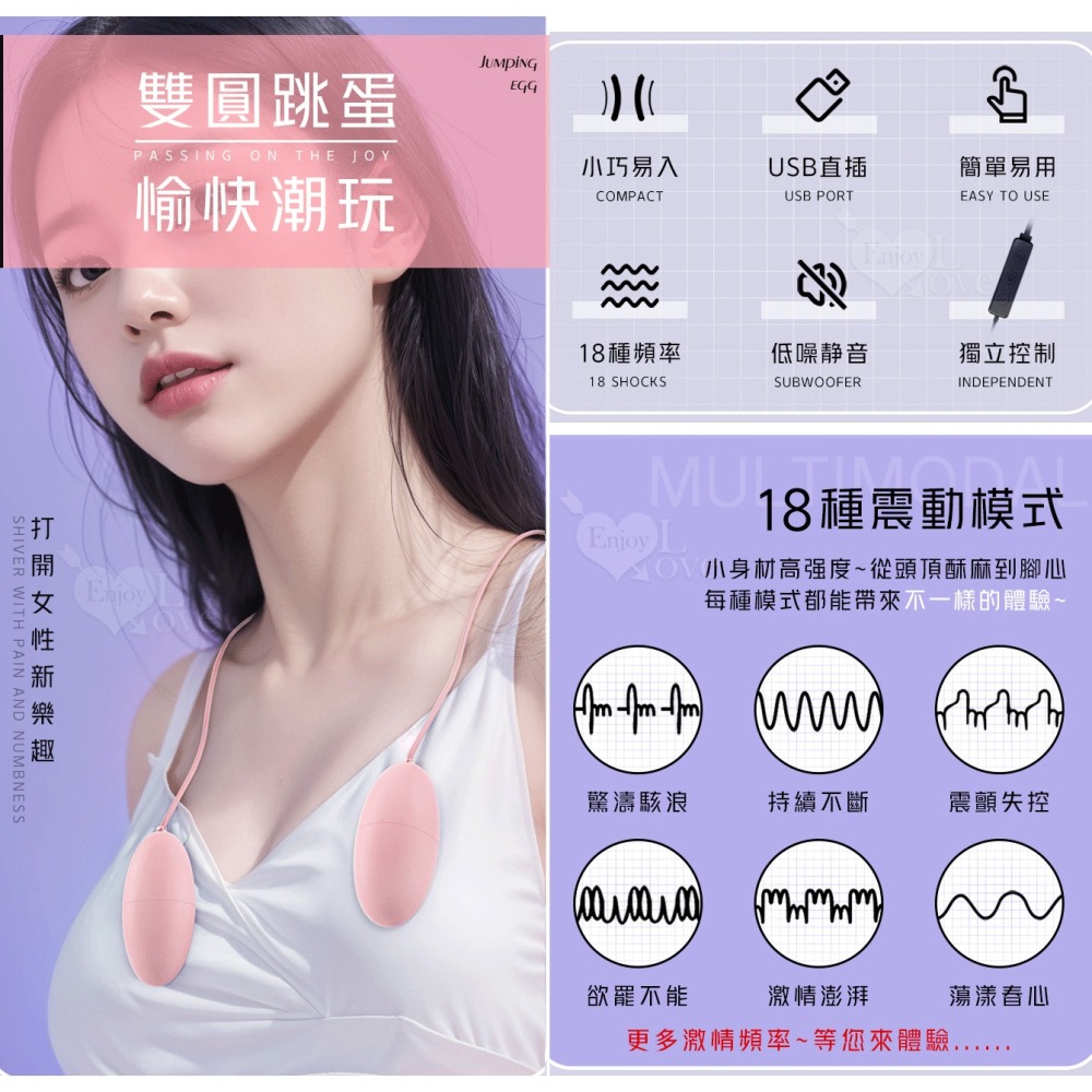 圓頭雙跳蛋【可獨立控制】強震跳蛋 磨砂親膚 USB直插供電 陰蒂陰唇乳頭按摩刺激 調情G點高潮 情趣用品 001892-細節圖2