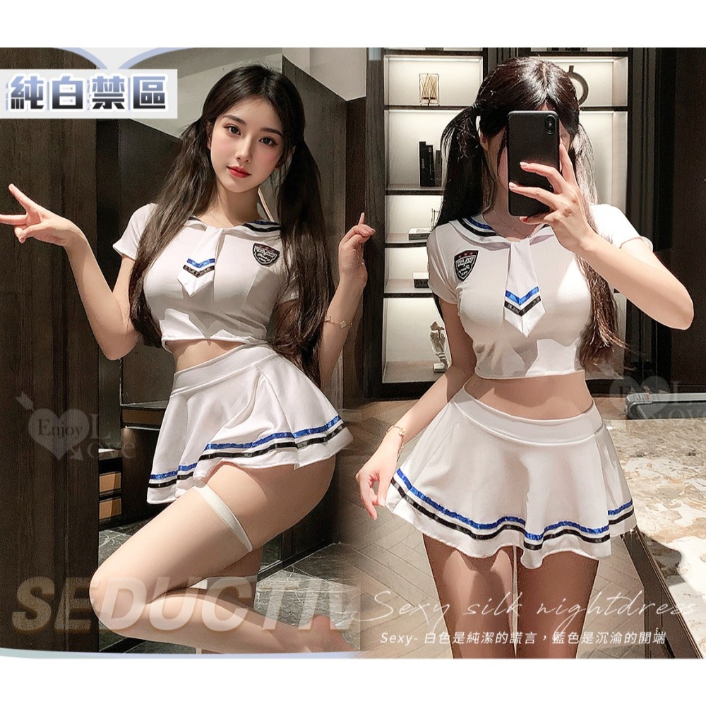 學生角色扮演服 水手服 學生制服 水手領露腰短版上衣 條紋短裙 迷你裙 制服誘惑 情趣睡衣 性感內衣 OL制服-細節圖2