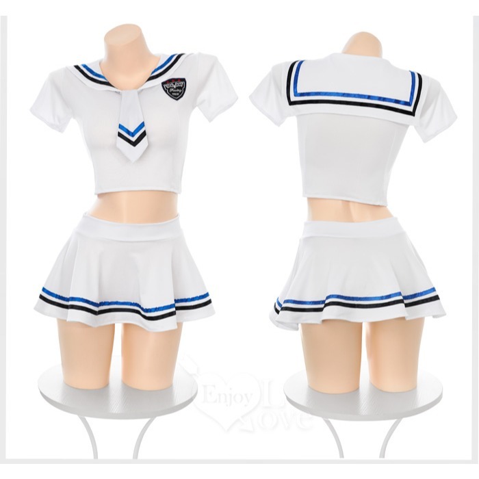 學生角色扮演服 水手服 學生制服 水手領露腰短版上衣 條紋短裙 迷你裙 制服誘惑 情趣睡衣 性感內衣 OL制服-細節圖8