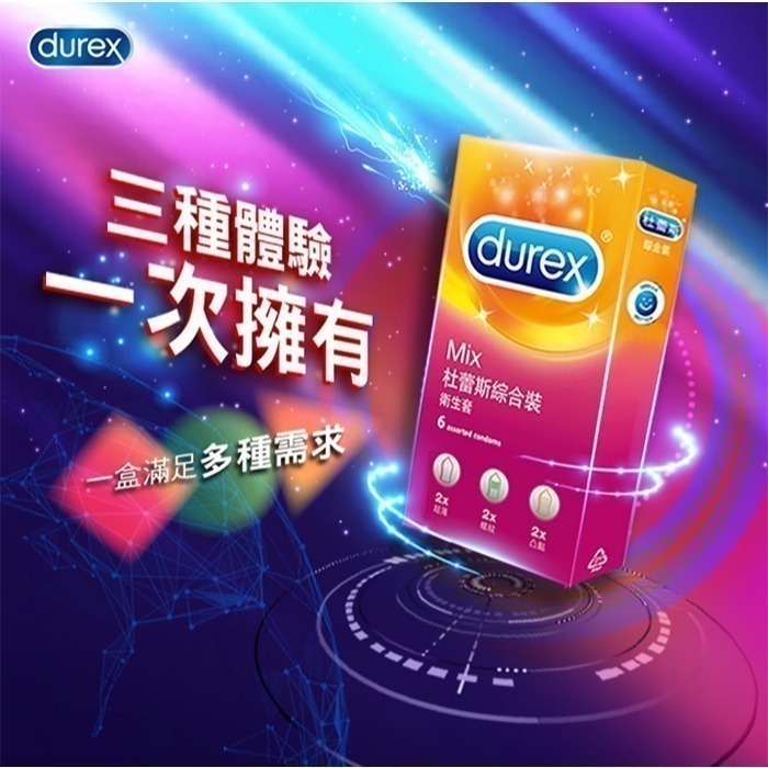 杜蕾斯保險套Durex綜合裝保險套 6入裝/盒【超薄、螺紋、凸點.各2枚】衛生套 安全套 避孕套 潤滑劑液＃005219-細節圖2