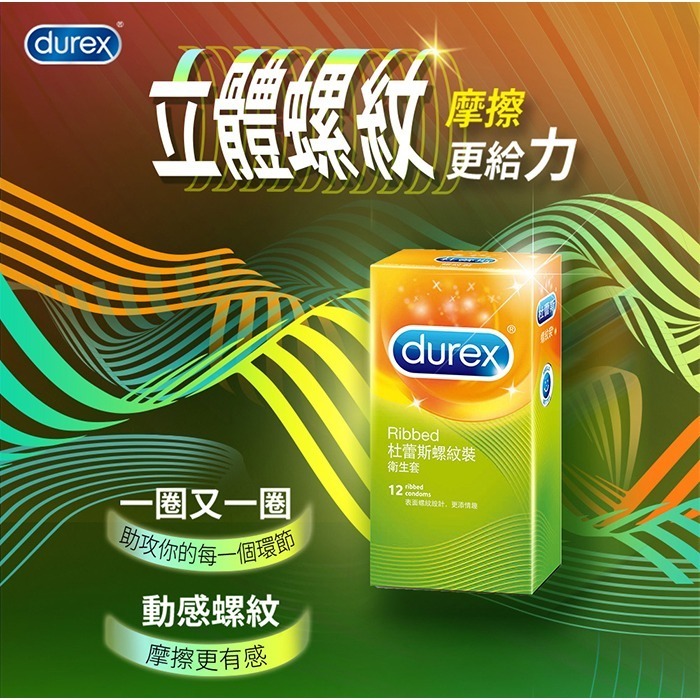 杜蕾斯保險套 螺紋裝【12入裝/盒】立體螺紋摩擦有感 Durex 衛生套 安全套 避孕套 潤滑劑液 ＃ 005138-細節圖2