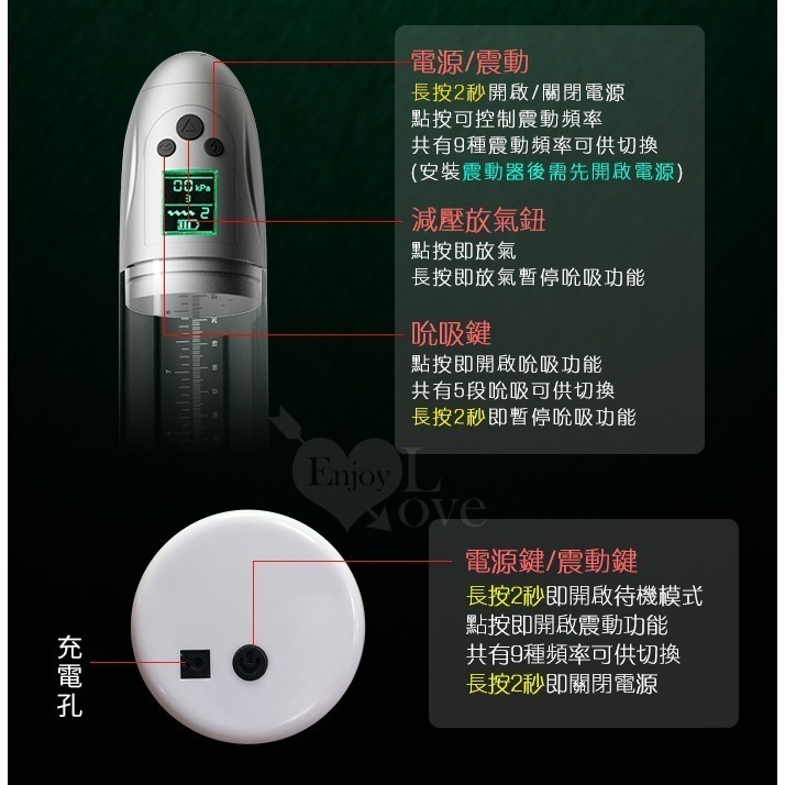 羅格陰莖訓練器 智能9頻震5段老二真空吸引器 負壓吸吮 液晶壓力顯示健莖鍛鍊自慰器 陽具吸引增加血液流量 002999-細節圖7