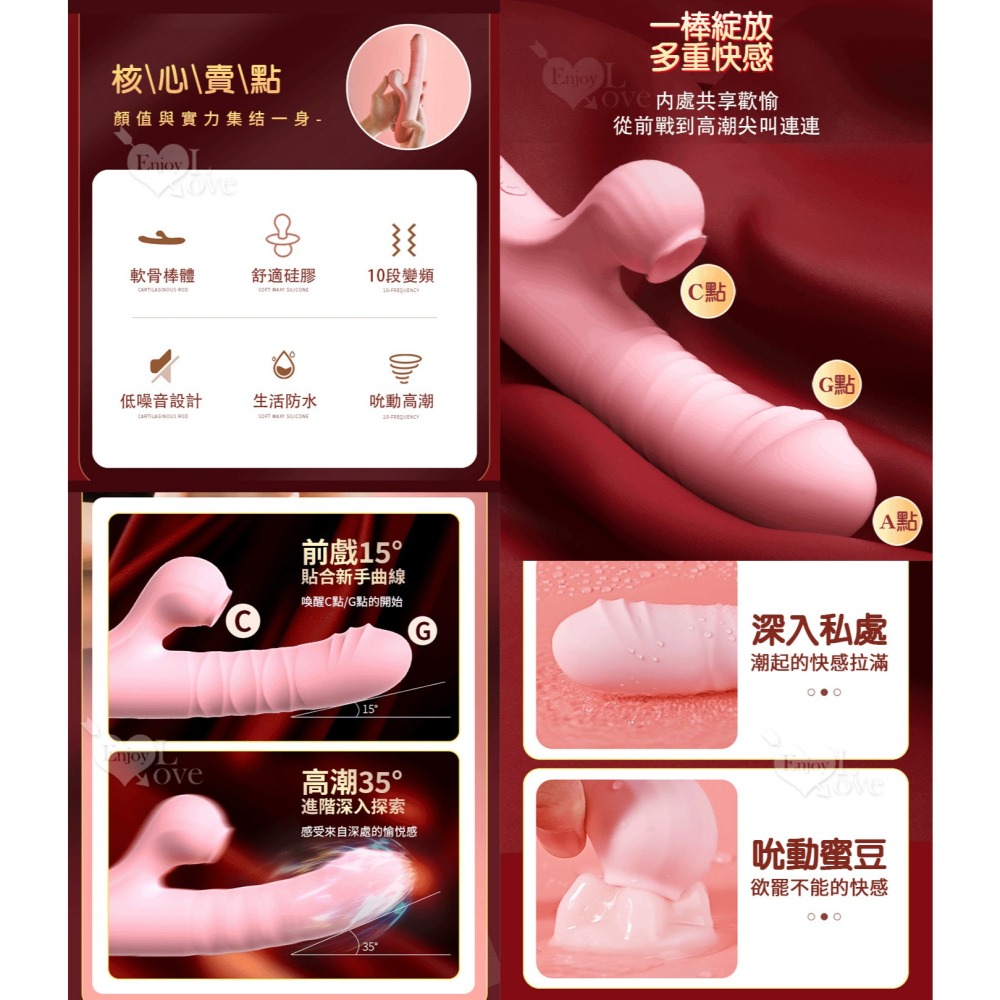 夢露愛親親 吸吮震動自慰按摩棒 強震內外刺激 矽膠親膚 USB充電 情趣用品 女用自慰器 吸陰G點高潮挑逗 001952-細節圖3
