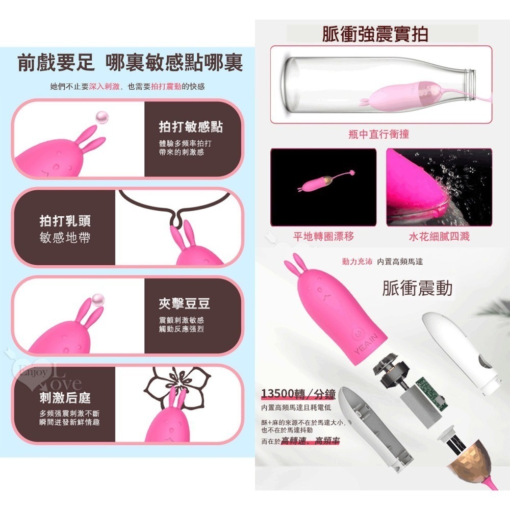 兔子 入體式變頻強震跳蛋 脈衝震動無線跳蛋 拉繩高潮按摩器【USB直插充電/小巧便攜】情趣用品 女用自慰器 002492-細節圖3