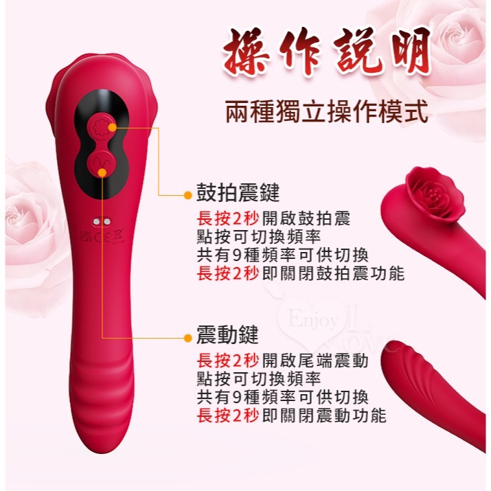 玫瑰花朵 超強悍乳陰刺激強震雙震多用途按摩棒 變頻鼓拍震動 矽膠舒適 USB磁吸充電 女用自慰器情趣用品 002018-細節圖9