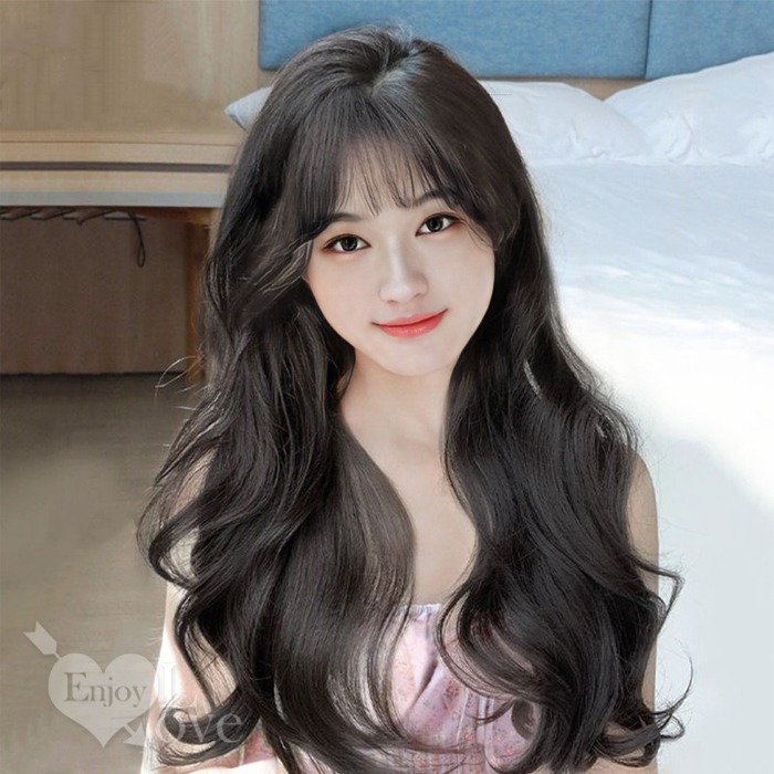 裝扮假髮 空氣瀏海大波浪長捲髮【黑色】男女通用假髮 網美直播 角色扮演 表演派對裝扮 男扮女 偽娘變裝 Cosplay-細節圖4