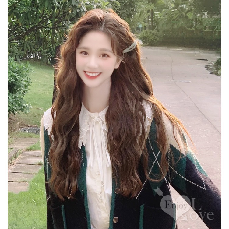 裝扮假髮 韓式羊毛卷中分波浪長捲假髮【深棕色】男女通用假髮 網美直播 角色扮演 表演派對裝扮 男扮女 偽娘變裝-細節圖4
