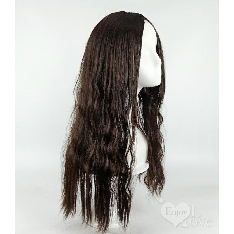 裝扮假髮 韓式羊毛卷中分波浪長捲假髮【深棕色】男女通用假髮 網美直播 角色扮演 表演派對裝扮 男扮女 偽娘變裝-細節圖6