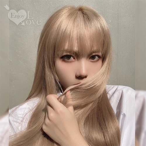 裝扮假髮 齊瀏海/長直髮【米白色】男女通用假髮 網美直播 角色扮演 舞會表演派對裝扮 男扮女 偽娘變裝 Cosplay-細節圖2