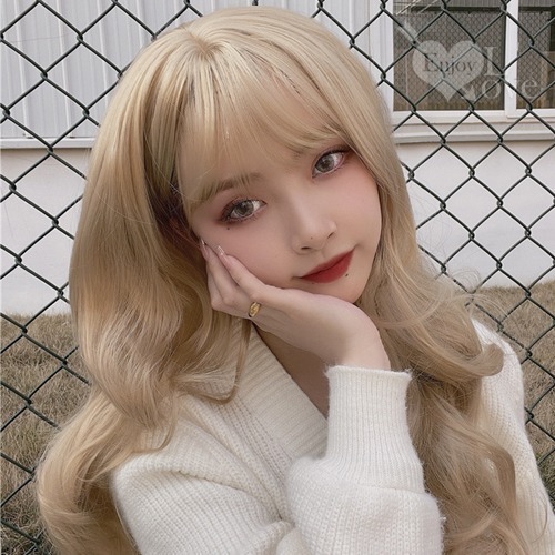 裝扮假髮 空氣瀏海大波浪長捲髮【米白色】男女通用假髮 網美直播 角色扮演 舞會表演派對裝扮 男扮女 偽娘變裝-細節圖2