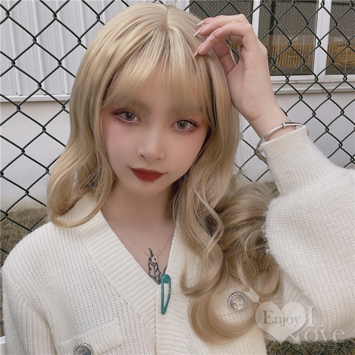 裝扮假髮 空氣瀏海大波浪長捲髮【米白色】男女通用假髮 網美直播 角色扮演 舞會表演派對裝扮 男扮女 偽娘變裝-細節圖3