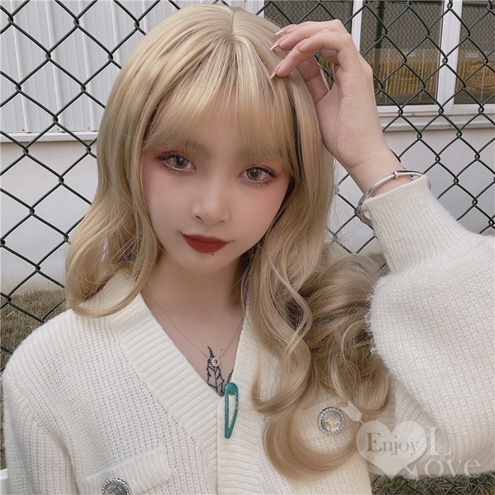 裝扮假髮 空氣瀏海大波浪長捲髮【米白色】男女通用假髮 網美直播 角色扮演 舞會表演派對裝扮 男扮女 偽娘變裝-細節圖3
