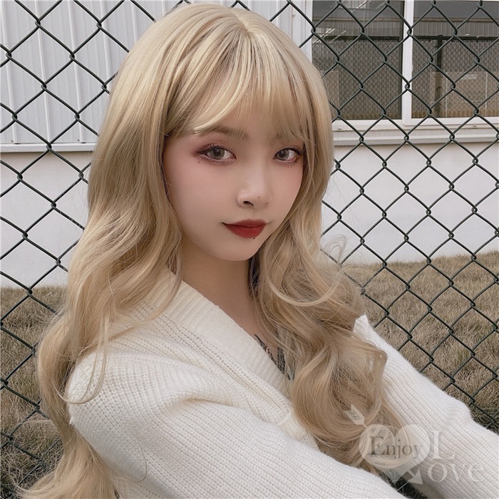 裝扮假髮 空氣瀏海大波浪長捲髮【米白色】男女通用假髮 網美直播 角色扮演 舞會表演派對裝扮 男扮女 偽娘變裝-細節圖4