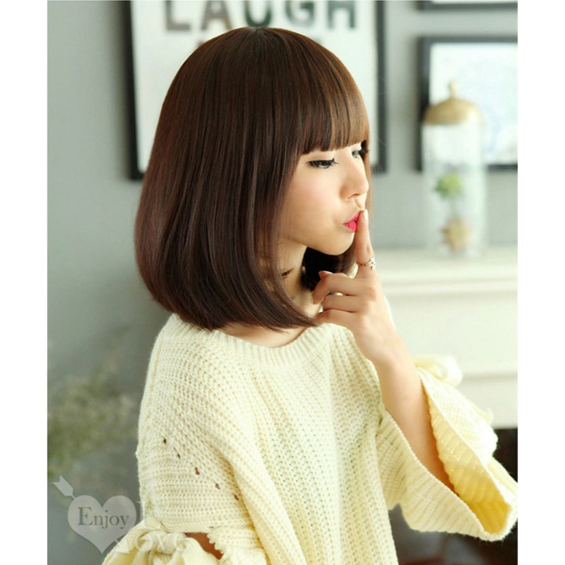 裝扮假髮 齊瀏海可愛Ｃ字內灣燙短直髮【淺棕色】男女通用假髮 網美直播 角色扮演 舞會表演派對裝扮 男扮女 偽娘變裝-細節圖5