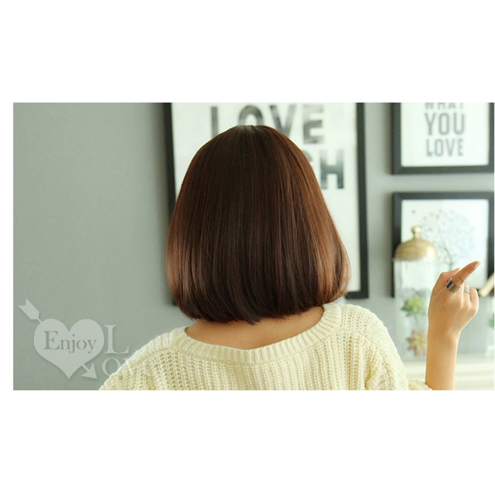裝扮假髮 齊瀏海可愛Ｃ字內灣燙短直髮【淺棕色】男女通用假髮 網美直播 角色扮演 舞會表演派對裝扮 男扮女 偽娘變裝-細節圖6