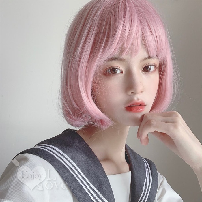 裝扮假髮 空氣瀏海可愛修臉假髮【淺粉色】bobo波波頭 網美網紅直播 男女通用假髮 舞會表演派對裝扮 男扮女 偽娘變裝-細節圖3