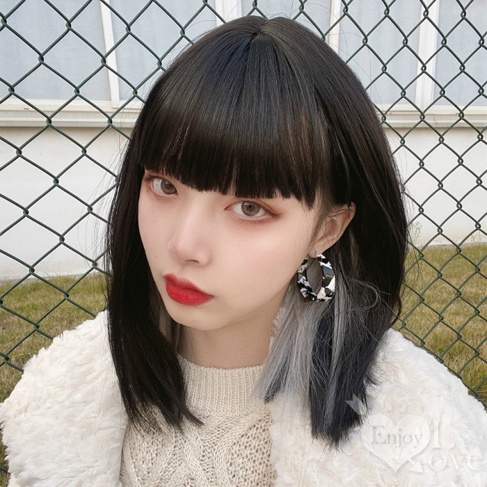 裝扮假髮 齊瀏海耳圈染雙色中短髮假髮【黑色+奶奶灰】男女通用假髮 網美網紅直播 角色扮演 表演派對裝扮 男扮女 偽娘變裝-細節圖3