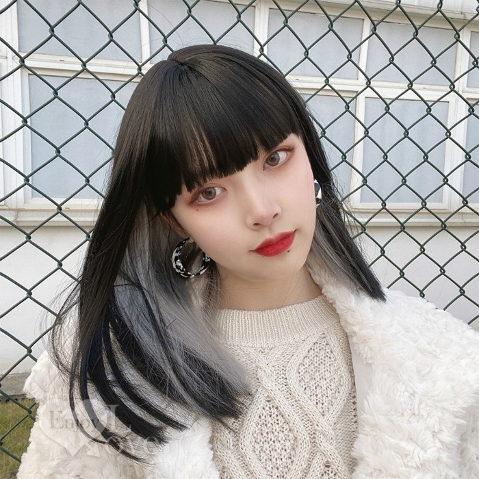 裝扮假髮 齊瀏海耳圈染雙色中短髮假髮【黑色+奶奶灰】男女通用假髮 網美網紅直播 角色扮演 表演派對裝扮 男扮女 偽娘變裝-細節圖4
