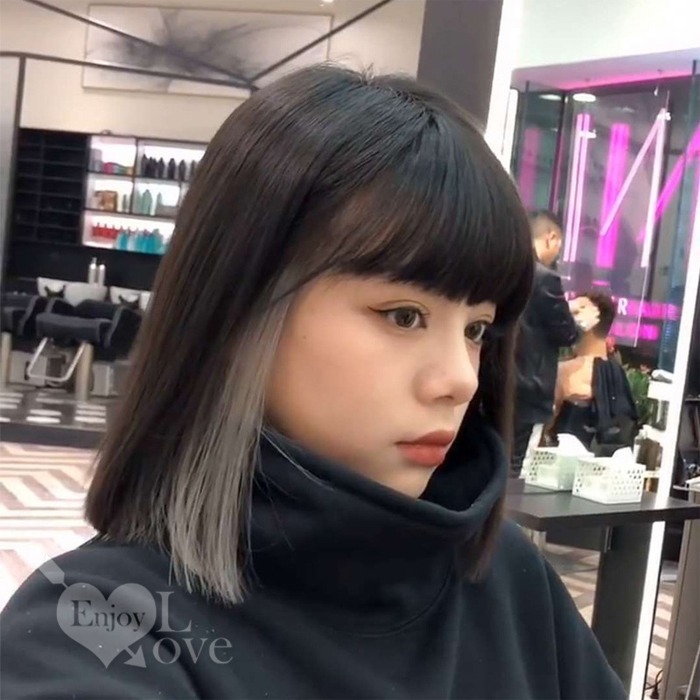 裝扮假髮 齊瀏海耳圈染雙色中短髮假髮【黑色+奶奶灰】男女通用假髮 網美網紅直播 角色扮演 表演派對裝扮 男扮女 偽娘變裝-細節圖8