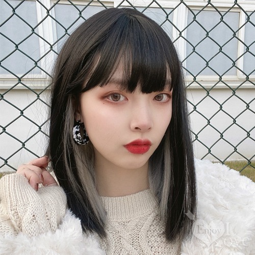 裝扮假髮 齊瀏海耳圈染雙色中短髮假髮【黑色+奶奶灰】男女通用假髮 網美網紅直播 角色扮演 表演派對裝扮 男扮女 偽娘變裝-細節圖2