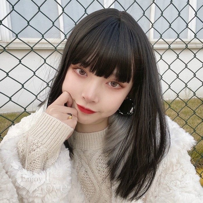 裝扮假髮 齊瀏海耳圈染雙色中短髮假髮【黑色+奶奶灰】男女通用假髮 網美網紅直播 角色扮演 表演派對裝扮 男扮女 偽娘變裝-細節圖6