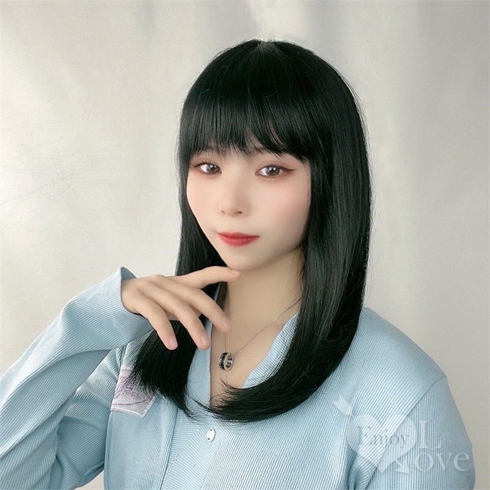裝扮假髮 齊瀏海中長直髮【黑色】男女通用假髮 網美網紅直播 角色扮演 舞會表演派對裝扮 男扮女 偽娘變裝 Cosplay-細節圖3