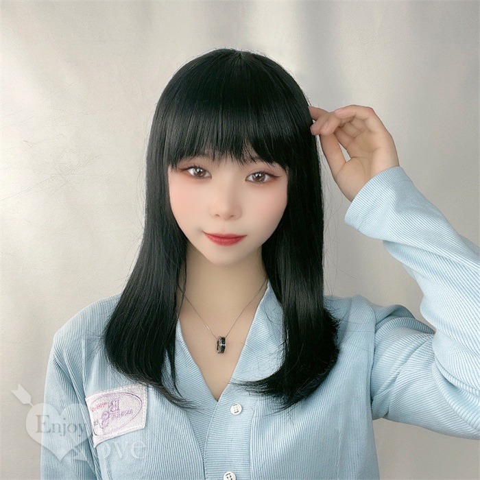 裝扮假髮 齊瀏海中長直髮【黑色】男女通用假髮 網美網紅直播 角色扮演 舞會表演派對裝扮 男扮女 偽娘變裝 Cosplay-細節圖5