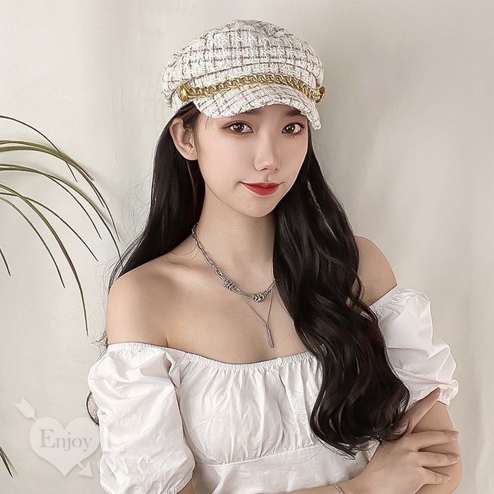 裝扮假髮 小香風韓系帽子假髮 大波浪長捲髮【黑髮白帽】男女通用假髮 網美網紅直播 角色扮演 表演派對裝扮 男扮女偽娘變裝-細節圖4