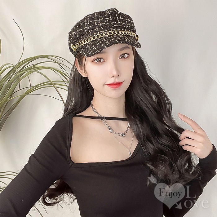 裝扮假髮 小香風韓系帽子假髮 大波浪長捲髮【黑髮黑帽】男女通用假髮 網美網紅直播 角色扮演 表演派對裝扮 男扮女偽娘變裝-細節圖4