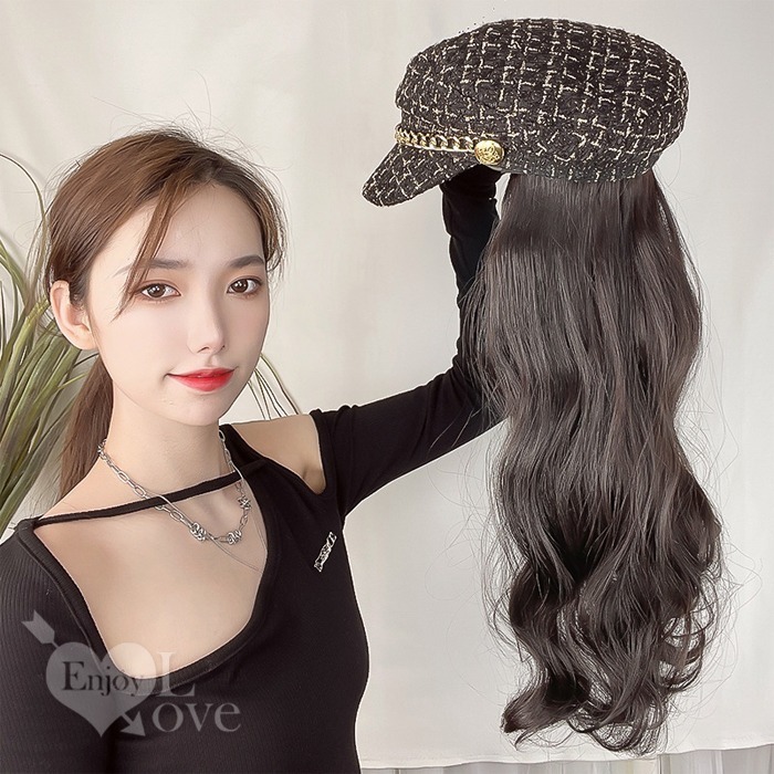 裝扮假髮 小香風韓系帽子假髮 大波浪長捲髮【黑髮黑帽】男女通用假髮 網美網紅直播 角色扮演 表演派對裝扮 男扮女偽娘變裝-細節圖5