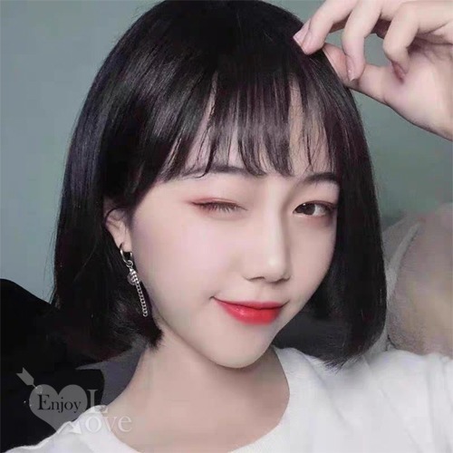 裝扮假髮 空氣瀏海可愛修臉假髮【黑色】bobo波波頭 網美網紅直播 男女通用假髮 舞會表演派對裝扮 男扮女 偽娘變裝-細節圖2