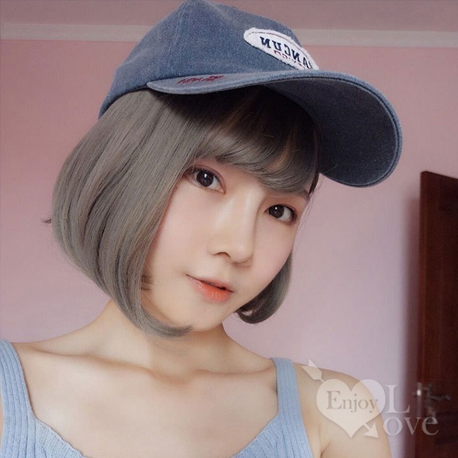 裝扮假髮 空氣瀏海C字內灣燙短直髮【奶奶灰】男女通用假髮 網美直播 角色扮演 舞會表演派對裝扮 男扮女 偽娘變裝-細節圖2