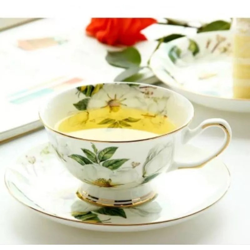 花茶骨瓷杯清新梔子花下午茶杯盤勺組〈一杯一碟一勺〉-細節圖2