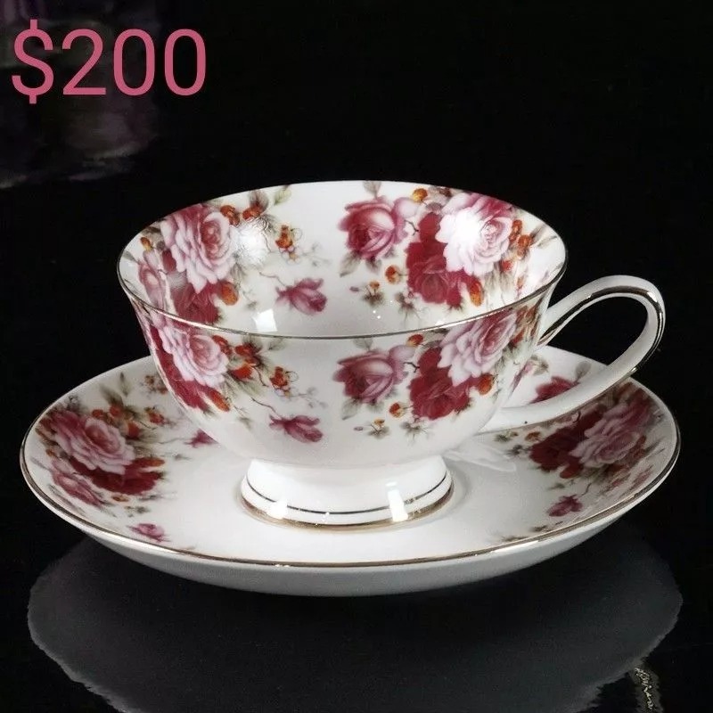 花茶骨瓷杯清新梔子花下午茶杯盤勺組〈一杯一碟一勺〉-細節圖3