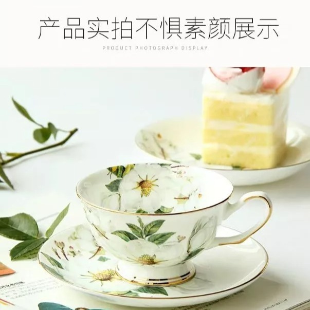 花茶骨瓷杯清新梔子花下午茶杯盤勺組〈一杯一碟一勺〉-細節圖4
