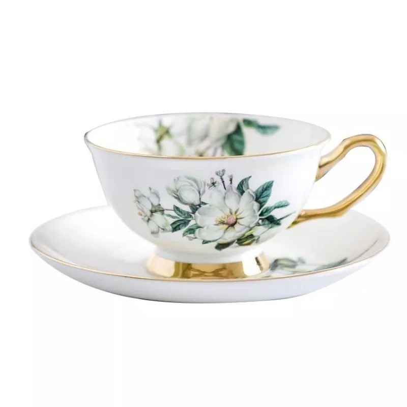 奢華鎏金骨瓷花茶杯組（一杯、一碟、一勺子）-細節圖2
