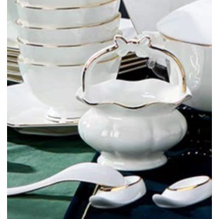 『蝴蝶結手繪描金湯匙放置花籃骨瓷筷子筒刀叉籠勺子收納籃』-細節圖3