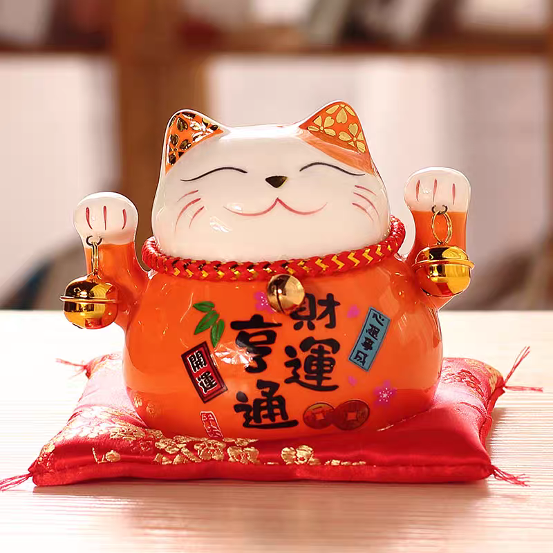 招財猫陶瓷擺件禮物開業店鋪收銀台家居客廳裝飾個人收藏品發財猫儲錢罐-規格圖11
