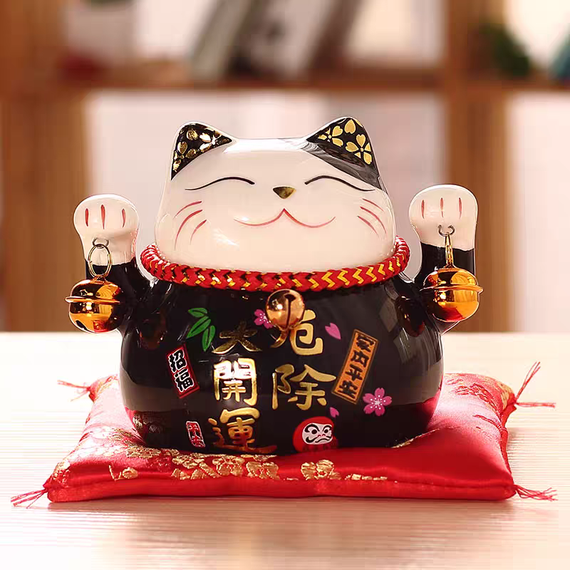 招財猫陶瓷擺件禮物開業店鋪收銀台家居客廳裝飾個人收藏品發財猫儲錢罐-規格圖11