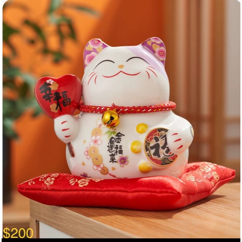 招財猫陶瓷擺件禮物開業店鋪收銀台家居客廳裝飾個人收藏品發財猫儲錢罐-規格圖11