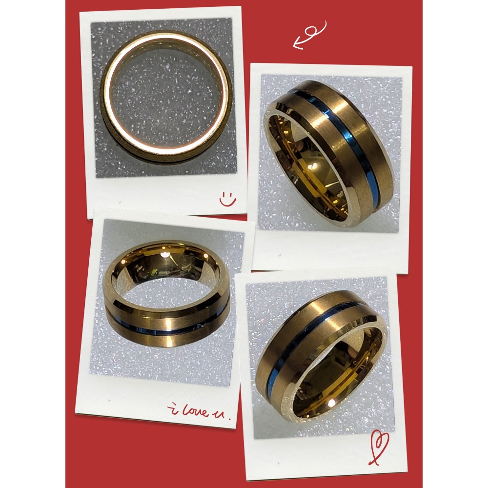 不鏽鋼金色間藍寬板個性戒指外圍2.1公分内圍1.7公分-細節圖2