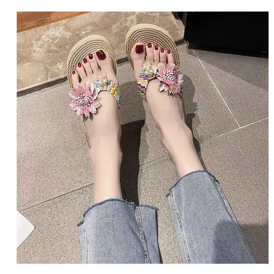 人字拖鞋夏季時尚花朵渡假沙攤鞋長23公分通合36碼-細節圖2