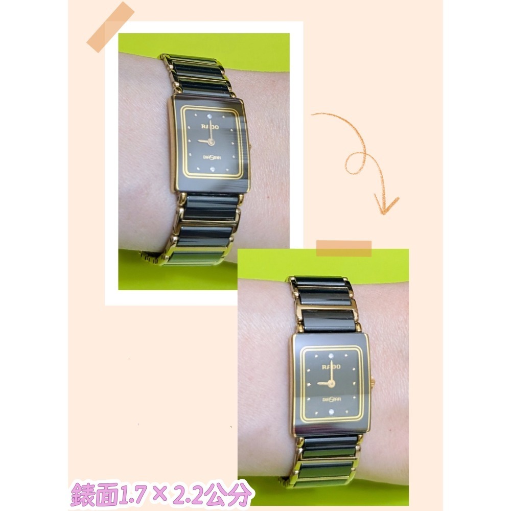 瑞士雷達表永不磨損RADO DiaStar鑽星系列防刮防水高科技陶瓷錶鍊兩顆鑽石英黑金方形女腕錶創新耐用風格獨特-細節圖2