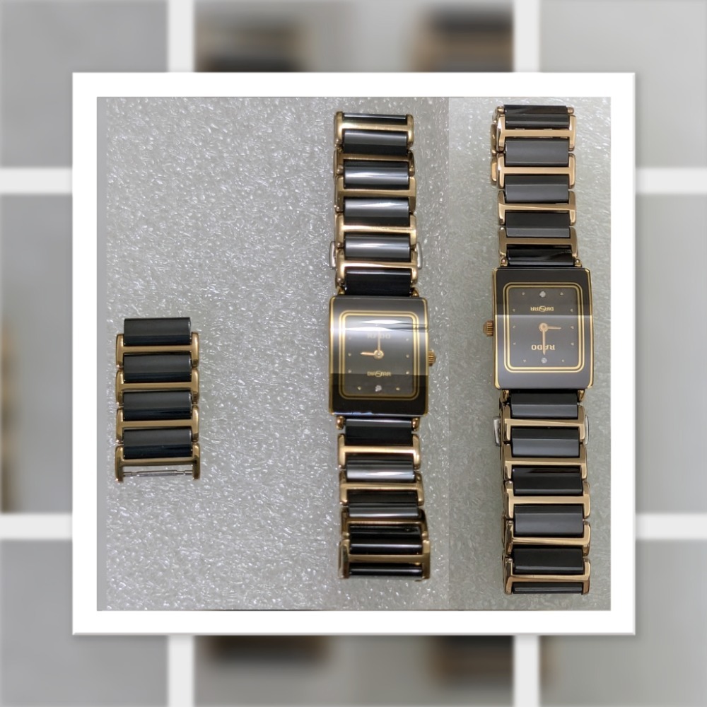 瑞士雷達表永不磨損RADO DiaStar鑽星系列防刮防水高科技陶瓷錶鍊兩顆鑽石英黑金方形女腕錶創新耐用風格獨特-細節圖6