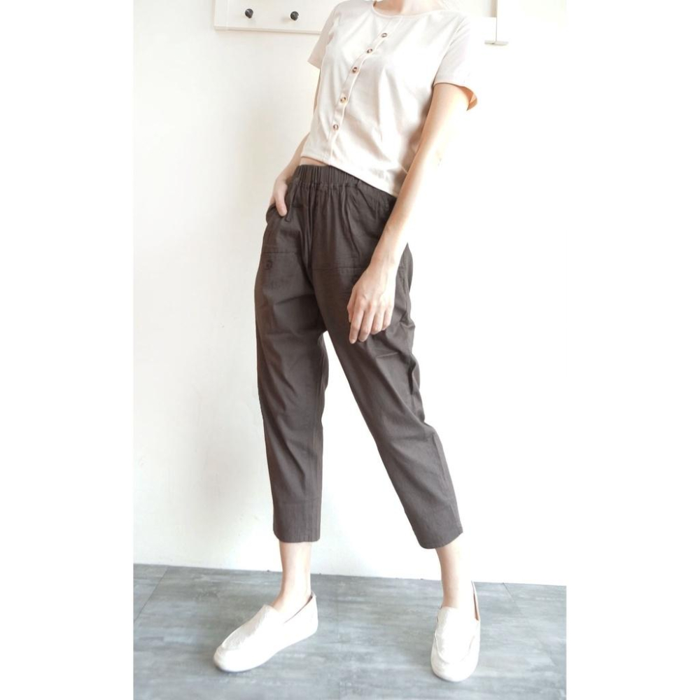 高腰哈倫褲 鬆緊褲 休閒褲 寬褲 工作褲 大口袋 舒適涼爽薄彈 ins百搭  鬆緊褲頭【559-760】卡其、咖2色-細節圖7