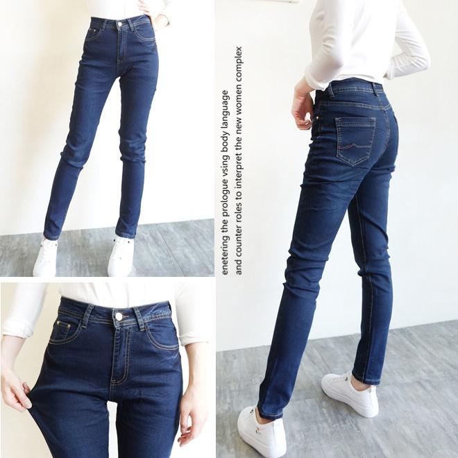 現貨 高腰顯瘦 彈力牛仔長褲 小中大尺碼 細腰提臀美尻 ins素色百搭 休閒長褲  彈性牛仔褲【855-783】M~3L-細節圖2