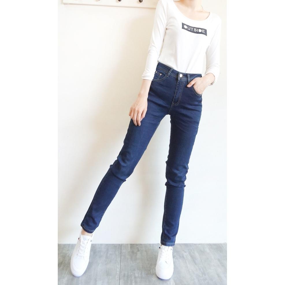 現貨 高腰顯瘦 彈力牛仔長褲 小中大尺碼 細腰提臀美尻 ins素色百搭 休閒長褲  彈性牛仔褲【855-783】M~3L-細節圖4